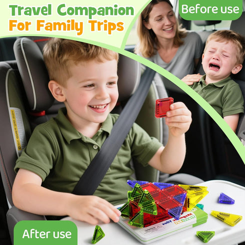 26PCS Set 3+ Mini Magnetic Tiles - Travel Magnetic Building with Storage Iron Box, STEM Educational Toys for Kids Ages