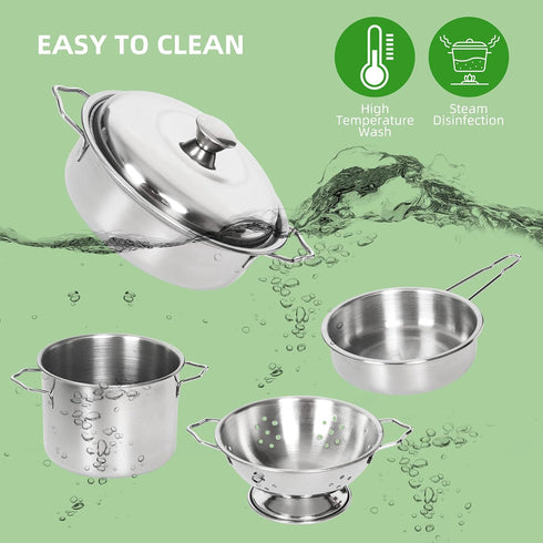 37PCS Playset Sets Shimirth Pretend Play Kitchen Accessories, Kids Kitchen Stainless Steel Play Pots and Pans for Kids