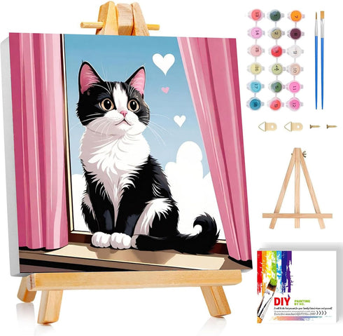 ajepon Cat Paint by Numbers Kit for Kids with Frame - Cute Cat
