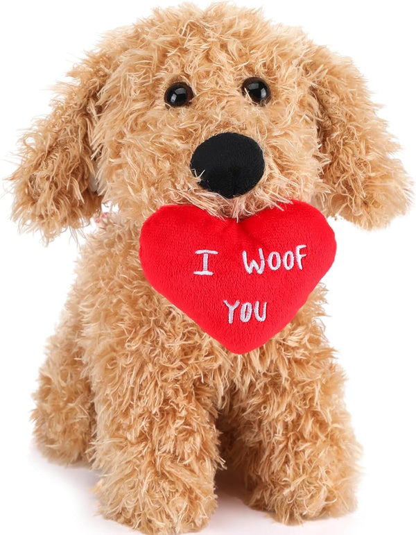 Dog Plush Stuffed Animal Puppy Dog with Heart, I Woof You Gifts, Cute Heart Dog Toys, 11.8 Inch