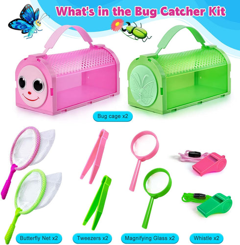 Bug Catcher Kit for Kids - 10 Pcs Bug Collection Kit with Bug Cage, Tweezers, Magnifying Glass, Outdoor Toys