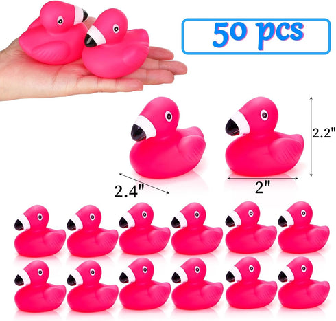 50 Goaste Pieces Flamingo Rubber Ducks Bulk, Pink Flamingo Bath Toys, Cute Floating Squeaky Bathtub Ducks for Baby