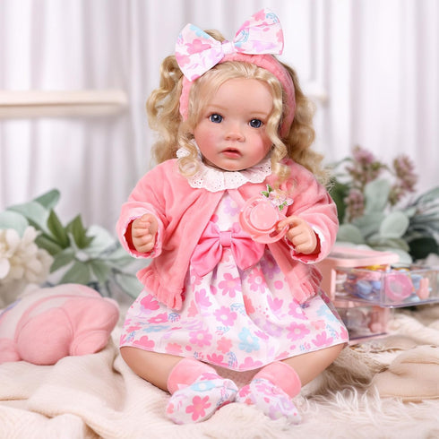 5-Piece Set 17-22 Inch 3+ BABESIDE Reborn Baby Doll Clothes Fits Dolls with Floral Dress, Headband, Coat, Baby Doll