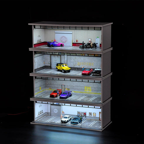 Hot Diecast Wheels Display Case - 1/64 Scale Model Car Display with LED Light and Acrylic Cover, 6 Parking Spaces