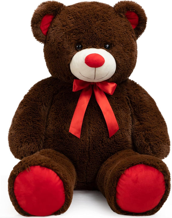 Huge Teddy Bear Stuffed Animal - Giant Plush Teddy Bear with Red Ribbon Bow, 36 inch Chocolate