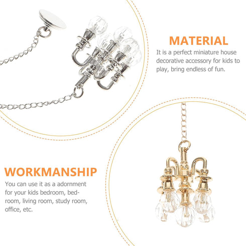 2Pcs 1:12 Toddmomy Dollhouse Miniature Chandelier Scale Tiny House Ceiling Light Durable Alloy Hanging Lamp for DIY