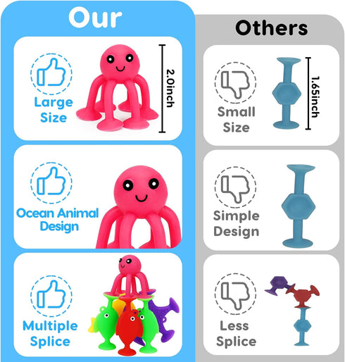 Toddler Suction Bath Toys: 18PCS Ocean Silicone Suction Cup Toys, Mold Free Bathtub Shower Toys for Ages 1-3