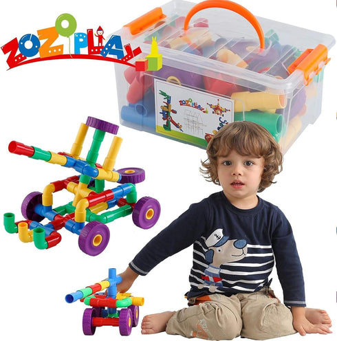 ZOZOPLAY 64 Set 3+ STEM Learning Toy Tubular Pipes & Spouts & Joints Piece Build Bicycle, Tank, Scootie, Moter Skills