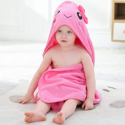 MICHLEY Unisex Baby Animal Hooded Bath Towel, Soft Cotton Washcloth for 0-6T, Pink