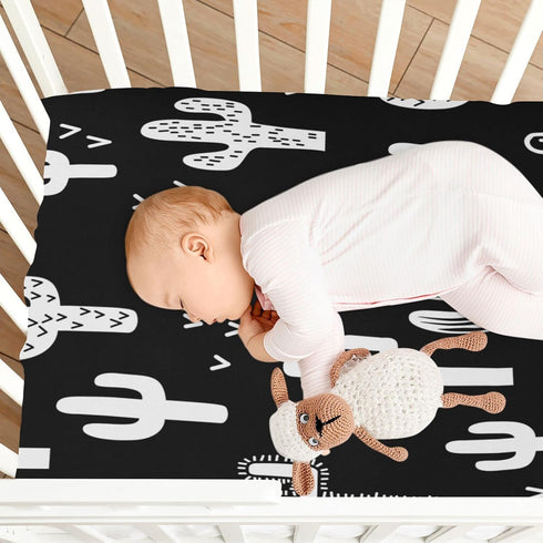 Black and White Cactus Crib Sheets, Stretchy Fitted for Boys Girls, Unisex Cozy Baby Crib Sheet 28 x 52 x 9 Inches