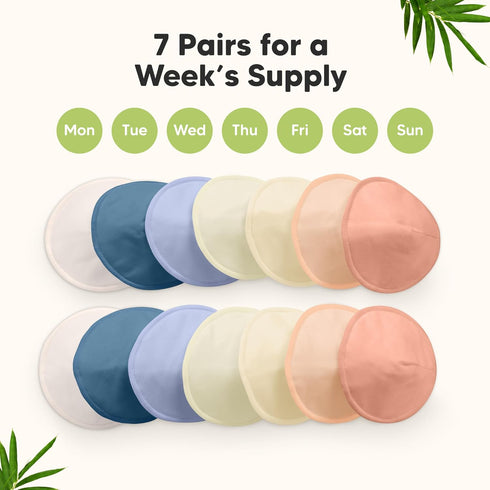 14 5") Organic Nursing Pads - Washable Breast Pads for Breastfeeding, Wash Bag, Viscose Derived from Bamboo Reusable