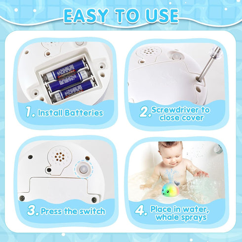 1-3 6-12-18 1 2 3 Whale Bath Toy Sprinkler, Baby Easter Basket Stuffers, Light Up Bath Toys for Kids Ages Babies