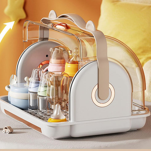 Zerodis Baby Bottle Drying Rack Storage Box Organizer, Anti Dust Cover, Vertical Nursing Bottle Storage Box Organizer