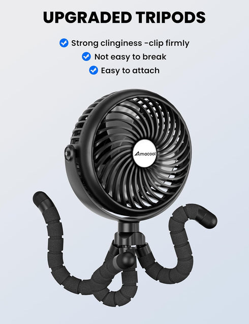 5000mAh 3-Speed, 360Rotate AMACOOL Baby Stroller Fan - Rechargeable, Strong Yet Quiet, Portable Clip on Fan for Travel