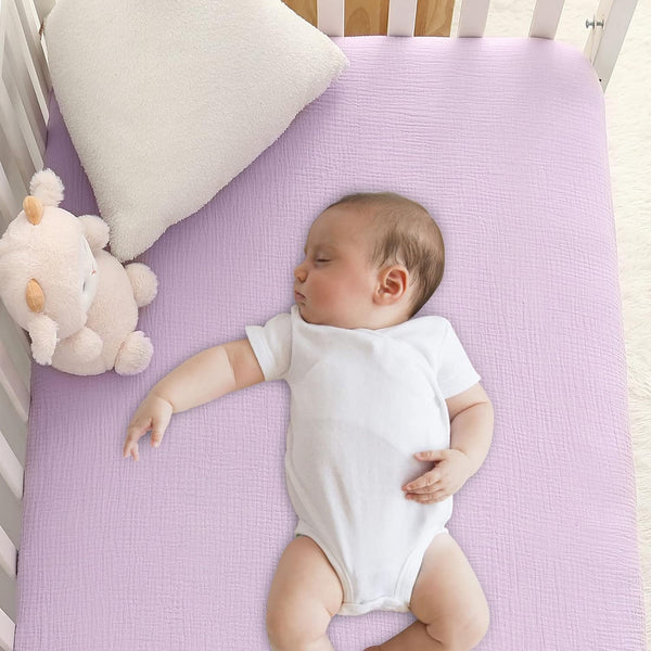 Muslin Crib Sheets, 100% Cotton Soft Breathable Fitted Toddler Bed Sheet, 28x