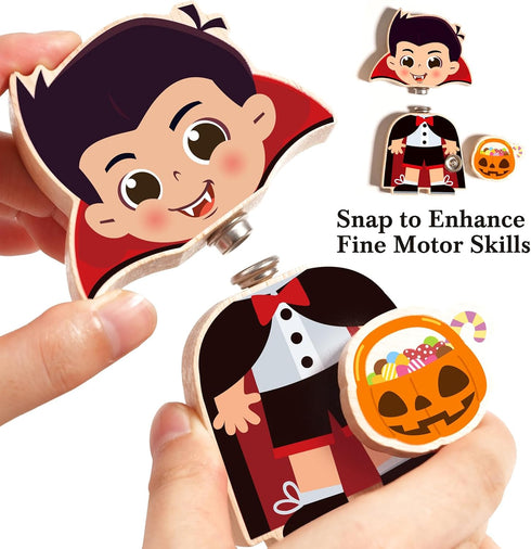HUZU Halloween Snap Together Dress Up Building Blocks, Witch Vampire Skeleton Pumpkin Characters, STEM Gift for Kids