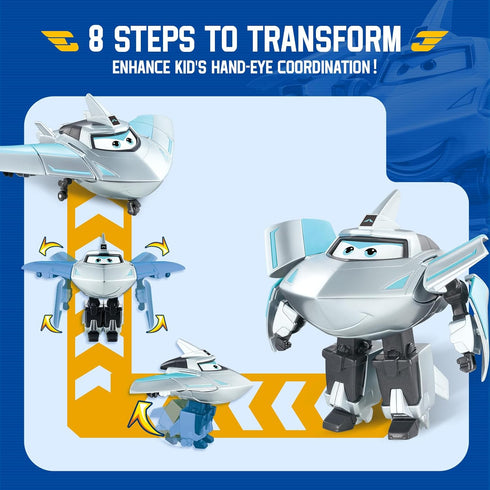 Super Wings Transformer Toys, 5" Airplane Robot Action Figure, 2-in-1 Mode, Fun Toy for Kids Age 3+, Silver