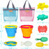 Set Collapsible Beach Toys for Kids Toddlers, Collapsible Sand Buckets Shovels with Mesh Bags and Sand Molds, Foldable
