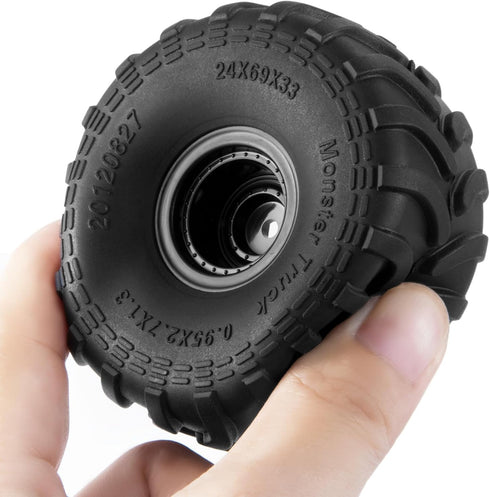 4PCS RC Rubber Wheels and Tires Set for 1:24 Axial SCX24 Gladiator Deadbolt Bronco RC Crawler Car (Black)
