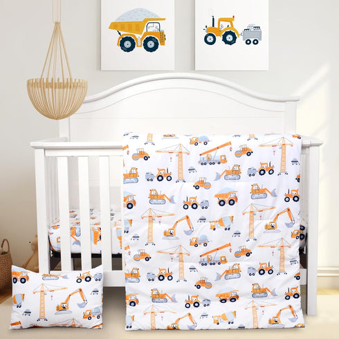 JISEN 3 Piece Crib Bedding Set Soft Baby Crib Bedding Set Construction