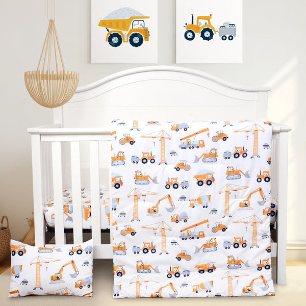 JISEN 3 Piece Crib Bedding Set Soft Baby Crib Bedding Set Construction
