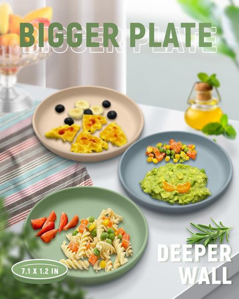 (3 Pack), Classic Toddler Plates with Suction Non Toxic & BPA Free Silicone Suction Plates for Baby Toddler Kids, Non