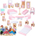 Sumind 30 Pcs Wooden Dollhouse Furniture Family Set - 8 Mini People Figures Dollhouse Accessories for Imaginative Play