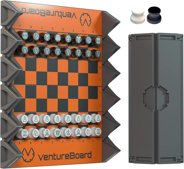 6 Inches Magnetic Chess Set, Unique Board Game with 2 Extra Queens, Portable Travel Folding Board, Orange/Grey