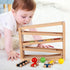 Qilay Wooden Race Track Car Ramp Racer Toy for Toddlers, 5 Level Race Car Ramp Set with 4 Wood Cars and 3 Balls, Great
