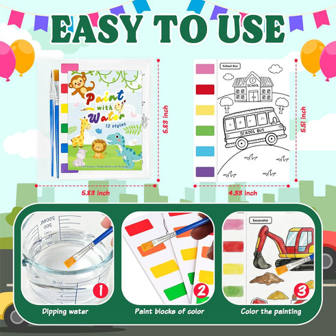 Zoyeven 192 Well-Packaged Pcs Mess Free Painting Transportation Watercolor Coloring Books Vehicle Party Favors Travel