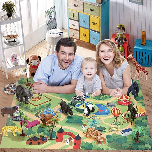 BOLZRA Playset, 3-5, 22Pcs Safari Animals Figures with Activity Play Mat & Storage Box, Realistic Plastic Jumbo Jungle