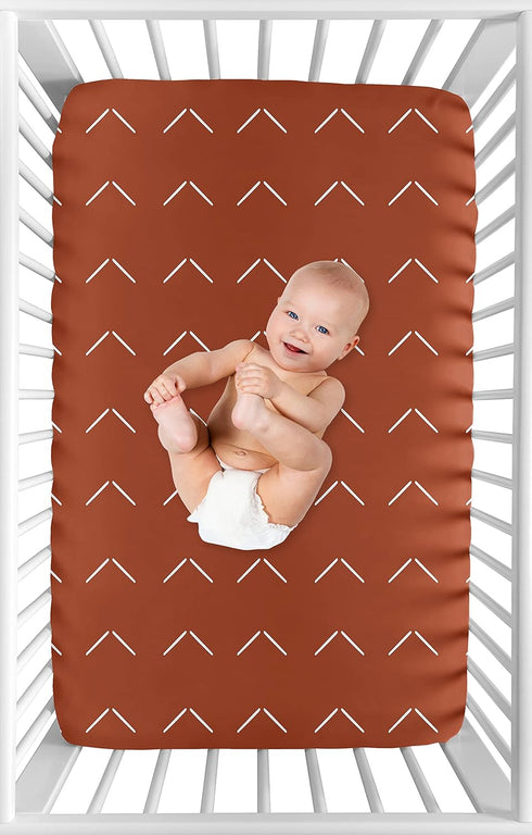 Pack Sweet Jojo Designs Boho Arrow Boy Girl Fitted Mini Crib Sheet Baby Nursery Portable Crib Play - Ivory Burnt Orange