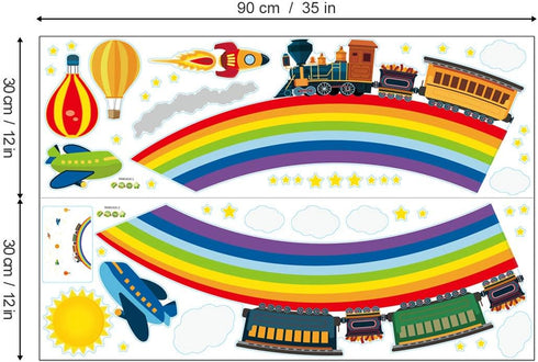 Rainbow Train Wall Stickers DIY Rocket Airplane Wall Decals Art Decor for Kids Nursery Bedroom