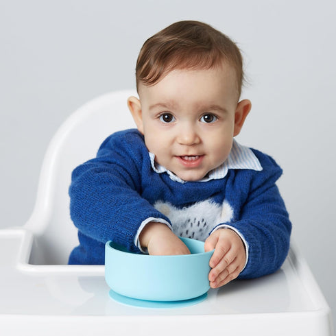 | Silicone baby bowls with suction | toddler bowls | baby bowls with lids | blue green and beige by Navik