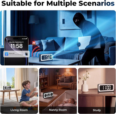 Gyliziex 2K 5G 2.4G Clock Camera, & WiFi Indoor Pet Nanny Cameras with Alarm for Home, Full Color Night Vision, Human