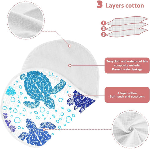 YYZZH 4 Pack 100% Sea Turtle Ocean Bubble Marine Turtles Muslin Burp Cloths for Baby Cotton Baby Washcloths Bibs