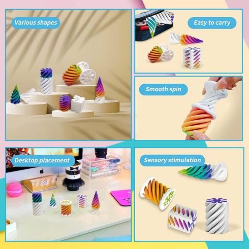 5 Pack 3D 3D Impossible Passthrough Fidget Toy, Printed Impossible Cone, Rainbow Gradient Colors with White Base