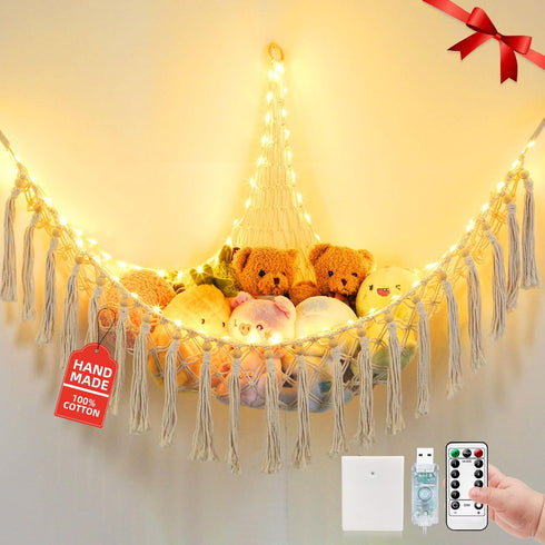 Stuffed Animal Hammock with 75LEDs, Extra Large 55in Toy Storage Macrame Hammock,