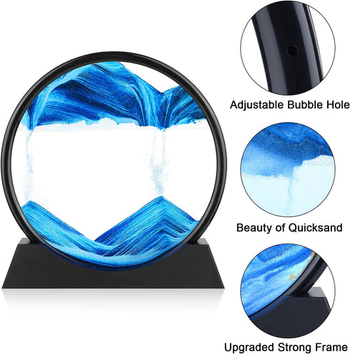 Herecanli 3D 3D 7 Moving Sand Art Picture - Quicksand Painting Decor - Round Glass Deep Sea Sandscape - Relaxing