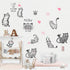 Cartoon Cats Wall Decals - MAIYU 9 Cute Kittens with Butterfly Heart Paw Print Stickers for Kids Room