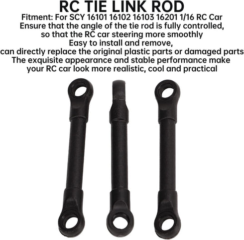 RC Car Parts, 1/10 Steering Pull Rod, Wear Resistant Black Tie Link Rod for 1/16 RC Car
