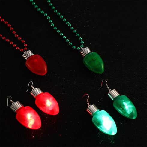 Hicarer 2 Pairs Light-up Bulb Earrings | LED Bulb Christmas Earrings & 2 Pieces Flashing Necklaces for Holiday Favors
