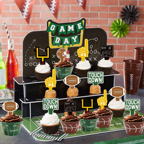 24 Packs Football Cupcake Toppers and Wrappers for Birthday Sports Game Day Sunday Party Decoration Supplies