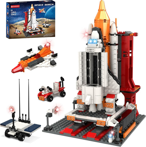 BIZNESMEN 704 PCS Space Shuttle Exploration Rocket Launch Center Block Set, 4-in-1 STEM