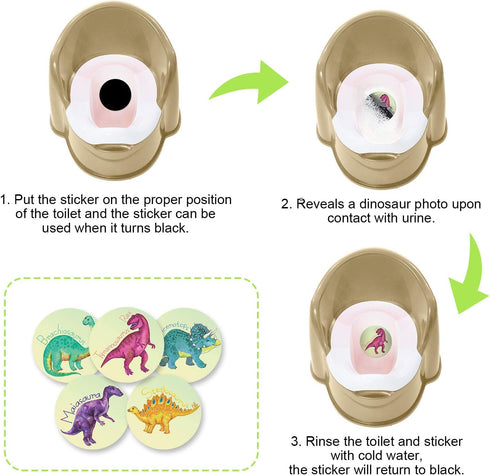 Zonon 10 Pcs Dinosaur Potty Training Stickers, Reusable Color Changing Pee Targets for Kid Training