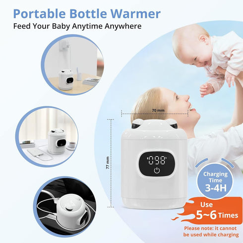 Portable Cordless Bottle Warmer, Includes 2 Adapters, Fast Heating, Accurate Temperature Control, for Breastmilk or