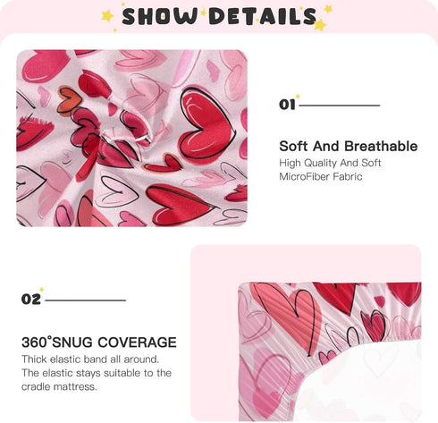 Caikeny 27 39 Fitted Crib Sheet for Boys Girls Pink Red Heart Baby Crib Sheets Bassinet Sheets Crib Mattress Bed Sheets