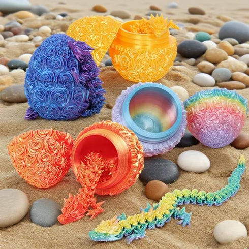 EverHaus 4 Pack 3D Printed Dragon,Dragon Eggs with Dragon Inside - Desktop Decor Collectible, Dragon Toy with Roses