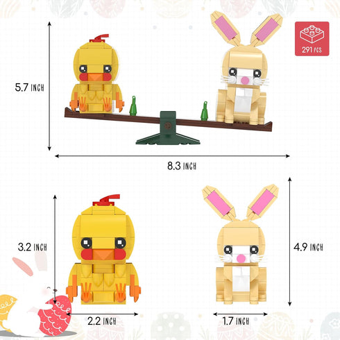 Nubee Set, 6+ (291pcs) Easter Bunny and Chick Building Cute Animal Rabbit Chicken Sitting on The See-Saw, Perfect