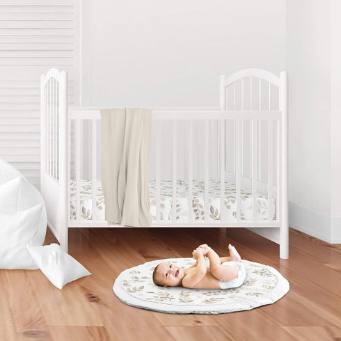 Tummy Sweet Jojo Designs Leaf Boy or Girl Baby Playmat Time Infant Play Mat - Gender Neutral Floral Ivory Beige Taupe